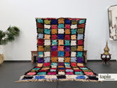 Asirem - Tapis berbère 132x233 multicolore à damier vintage - Tapis Boucherouite