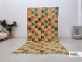 Fadoua - Tapis berbère 166x311 vert damier - Tapis Beni M'Guild géométrique vintage
