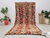 Khouloud - Tapis berbère 173x355 rouge damier - Tapis Beni M'Guild vintage