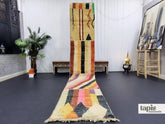 Maliha - Tapis berbère 68x387 jaune clair et rose - Tapis Boujad abstrait