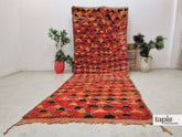 Souad - Tapis berbère 190x486 rouge et orange - Tapis Beni M'Guild losange vintage