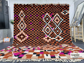 Tazult - tapis berbère 250x300 brun et noir à damier - tapis Beni Ouarain fait main