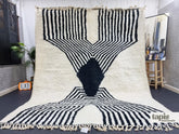 Abida - Tapis berbère 250x300 blanc et noir - Tapis Beni Ourain à rayures