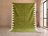 Aghanim -Tapis kilim sur mesure vert et ivoire - Tapis berbère à losanges
