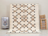 Amud - Tapis Beni Ouarain beige et blanc - Tapis géométrique sur mesure