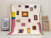 Assirem - Tapis berbère Beni Ouarain blanc et rose - Tapis géométrique sur mesure