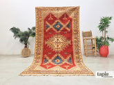 Asulas - Tapis Taznakht rouge et bleu - Tapis berbère géométrique vintage 120x250