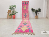 Chakal - Tapis berbère 70x388 rose profond losange vintage - Tapis Boujaad