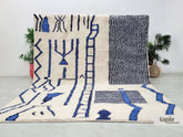 RADIA - Tapis berbère sur mesure bleu et blanc - Tapis Beni Ouarain abstrait