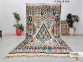 Ella - tapis berbère 188x354 jaune patiné et bleu - tapis berbère géométrique vintage