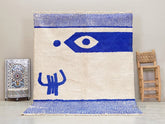Fadwa - Tapis Beni Ouarain bleu et blanc - Tapis berbère rayé sur mesure