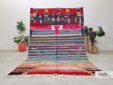 Fakira - Tapis berbère 200x300 rouge et bleu - Tapis Beni Ourain à rayures shaggy