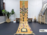 Farah - Tapis berbère 73x362 orange et violet - Tapis Boujad à carreaux