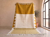 Gamera - Tapis kilim sur mesure jaune moutarde, ivoire et beige - Tapis berbère rayé