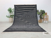 Hamama - Tapis berbère 183x305 noir et blanc - Tapis Zanafi kilim rayé