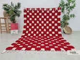 Hamrae - Tapis berbère 146x205 rouge et blanc - Tapis Beni Ouarain damier
