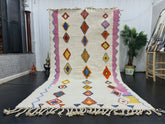 Hareem - Tapis berbère 184x335 blanc et rose - Tapis Azilal géométrique