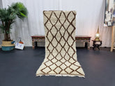 HENA - Tapis berbère vintage 68x160 crème et marron - Tapis Beni Ouarain géométrique
