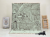 Horizon - Tapis Beni Ourain vert sauge et noir - tapis berbère abstrait sur mesure