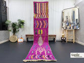 Ifrah - Tapis berbère 74x360 fuchsia et jaune - Tapis Boujad abstrait couloir