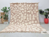 INES - Tapis berbère sur mesure blanc et beige - Tapis Beni Ouarain abstrait relief