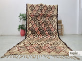 Jana - tapis berbère 190x360 crème et rouge - tapis Beni Ouarain shaggy géométrique vintage