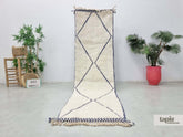 Jayza – Tapis berbère 87x302 bleu et blanc - Tapis Beni Ouarain couloir géométrique