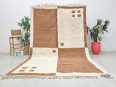 Jema - Tapis berbère sur mesure marron et blanc - Tapis Beni Ouarain géométrique