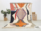 JIDAA - Tapis berbère sur mesure blanc et orange - Tapis Mrirt abstrait multicolore