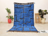 Jilal - Tapis berbère sur mesure bleu - Tapis Beni Ourain abstrait relief