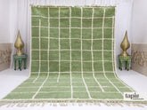 Kainat – tapis berbère beni ouarain vert et blanc quadrillé sur mesure
