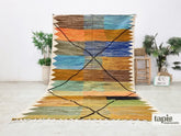 Layoun - Tapis Zanafi marron et bleu - Tapis kilim berbère géométrique sur mesure