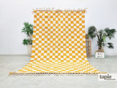 Lhaj - Tapis Kilim Zanafi jaune et blanc 180x250 - Tapis berbère à carreaux
