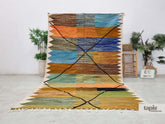 Limas - Tapis berbère 203x317 marron et bleu - Tapis Zanafi géométrique kilim