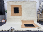 Maha - tapis berbère 252x305 beige clair et blanc abstrait - tapis Beni Ouarain fait main