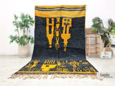Mazila - Tapis berbère 164x270 noir et jaune - Tapis Boujaad abstrait vintage