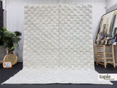 Mina - Tapis berbère sur mesure blanc - Tapis Beni Ourain relief à carreaux