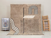 Nafas - Tapis Beni Ouarain beige et blanc - Tapis berbère abstrait sur mesure