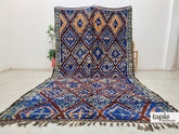 Nafia - tapis berbère 230x402 bleu - tapis Beni M'Guild géométrique vintage