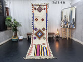 Nagia - Tapis berbère 92x348 rose et blanc - Tapis Beni Ourain géométrique