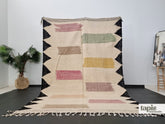 Naray - Tapis berbère sur mesure écru multicolore abstrait - Tapis Zanafi Kilim contemporain