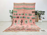 Noha - Tapis berbère 196x300 rose et vert abstrait - Tapis Boujaad vintage