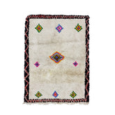 RAHAF - Tapis berbère vintage 116x156 blanc naturel - Tapis Beni Ouarain géométrique