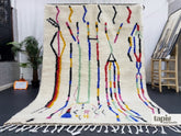 Sabeen – tapis berbère beni ouarain rayé sur mesure blanc et bleu