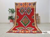 Salima - tapis berbère 164x270 rouge et vert - tapis berbère géométrique vintage