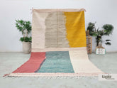 Soreya - Tapis berbère sur mesure jaune et turquoise - Tapis Zanafi abstrait kilim