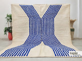 Taiba - Tapis berbère 300x300 bleu et blanc - Tapis Beni Ourain à rayures