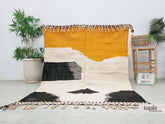 Talina - Tapis berbère sur mesure moutarde et blanc - Tapis Zanafi abstrait kilim