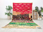 Tansira - Tapis berbère 187x293 rouge et vert - Tapis Boujaad abstrait vintage