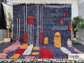 Essaouira - Tapis Beni Ouarain bleu marine et rouge - Tapis à pois abstrait sur mesure